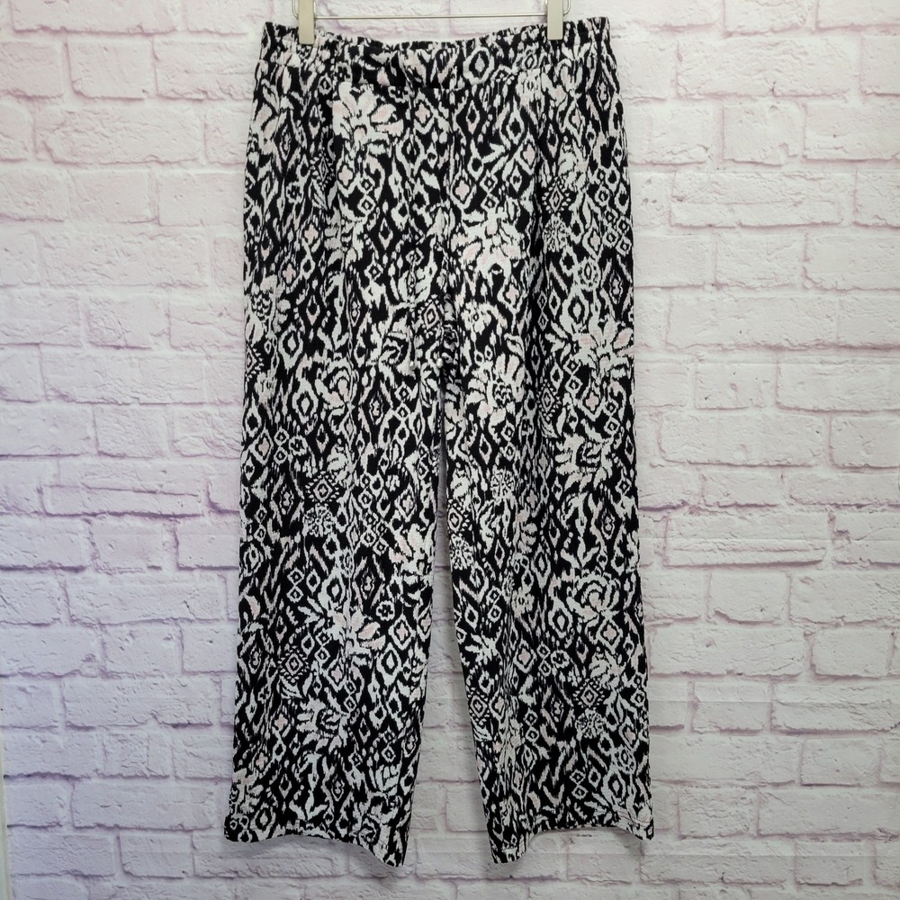 Soho Apparel Wide Leg Trouser Pants Women 1X Black Pink‎ Abstract Comfy Boho